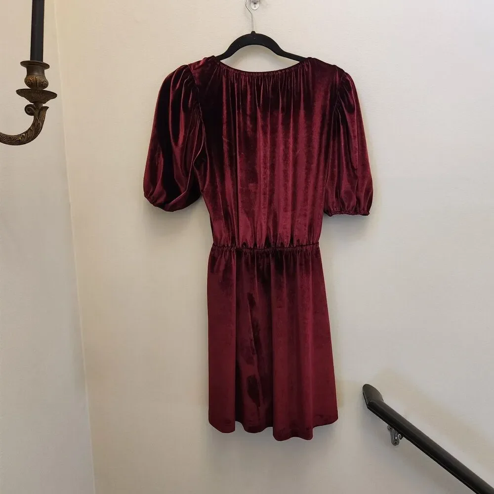 Georgie Red Velvet Mini Dress Puffed Sleeve Romantic Valentines Date Night Vamp - Picture 8 of 11